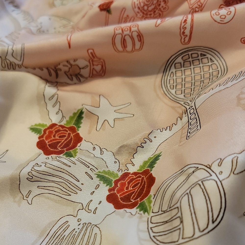Wensli Silk Paris Map Travel Print Scarf Roses Carousel Square 25” NWT